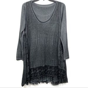 Flora Ashley Blue Long Sleeve Lace & Knit Tunic Size M